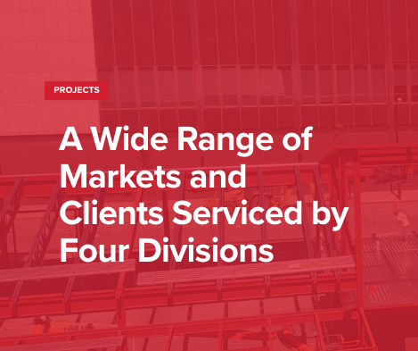 cover imge with text on it reading "A wide range of markets and clients serviced by four divisions